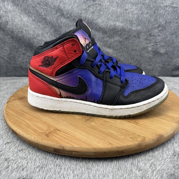 Nike Jordan Mid GS Shoes Boys Size 4Y Black Red Blue Skyline